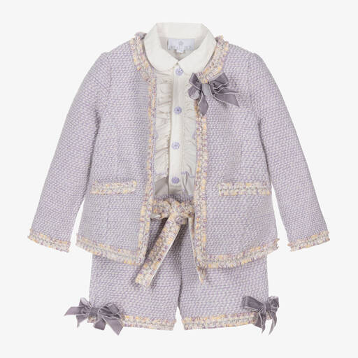 Beau KiD-Girls Purple Tweed Shorts Set | Childrensalon