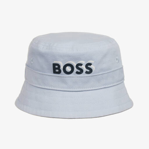 BOSS-Baby Boys Pale Blue Cotton Bucket Hat | Childrensalon