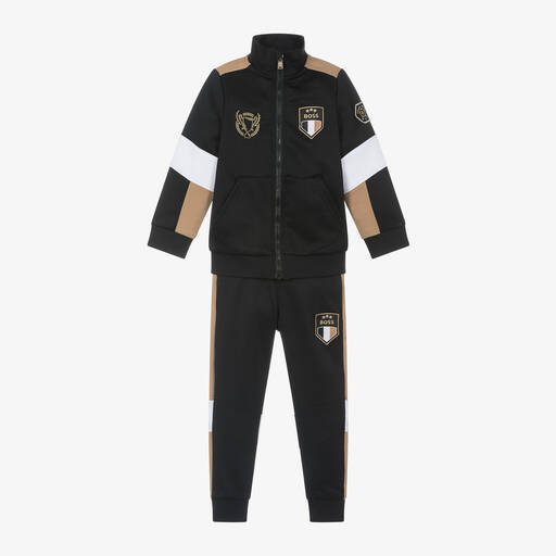 BOSS-Boys Black Football Tracksuit | Childrensalon