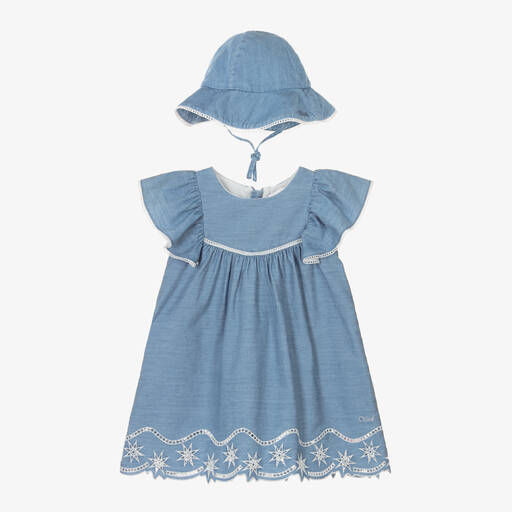 Chloé-Baby Girls Blue Chambray Dress Set | Childrensalon