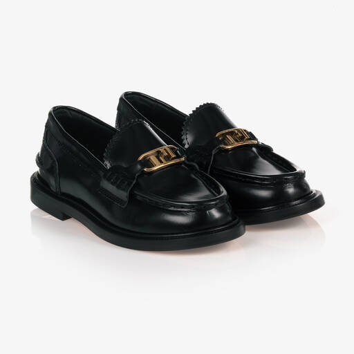 Fendi-Black Leather Loafer Shoes | Childrensalon