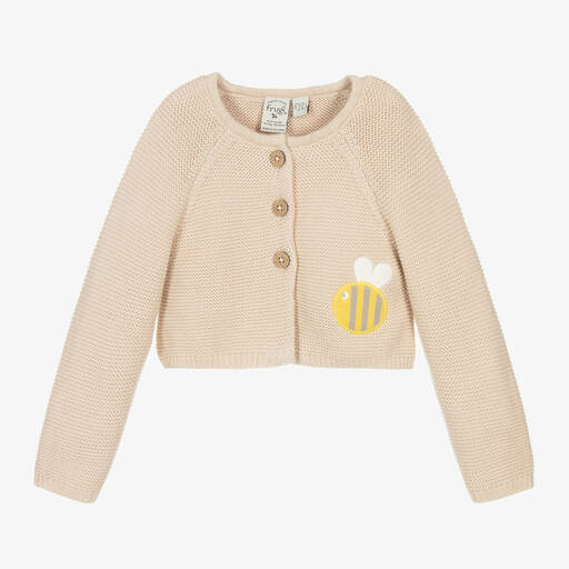 Frugi-Beige Knitted Cotton Baby Cardigan | Childrensalon