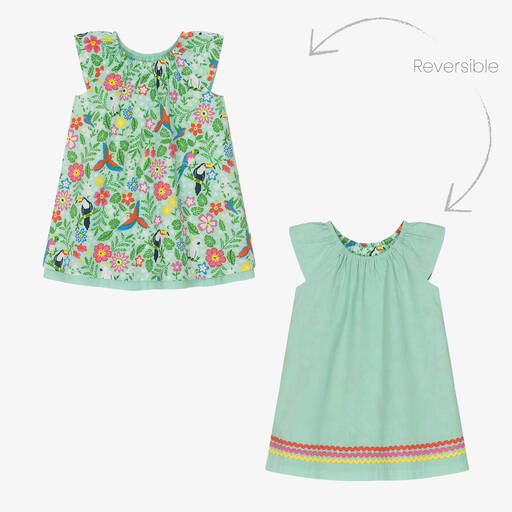 Frugi-Girls Green Cotton Reversible Dress | Childrensalon