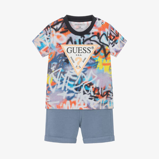 Guess-Baby Boys Blue Cotton Shorts Set | Childrensalon