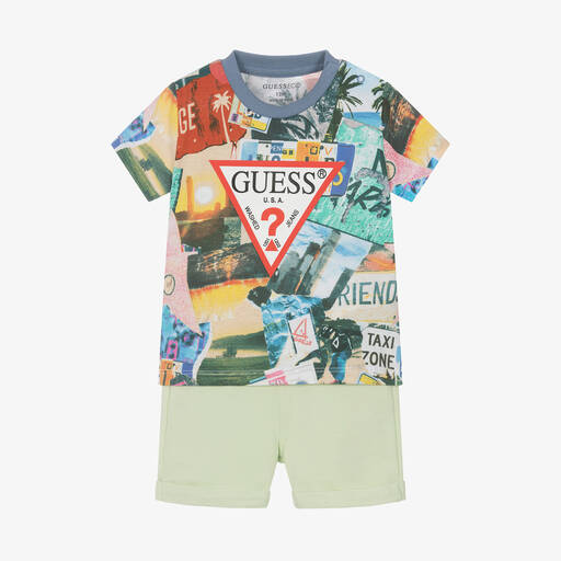 Guess-Baby Boys Green Cotton Shorts Set | Childrensalon