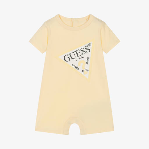 Guess-Yellow Cotton Jersey Baby Shortie | Childrensalon