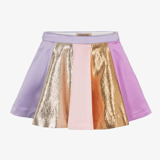 Hucklebones London-Girls Purple Satin & Metallic Stripe Skirt | Childrensalon