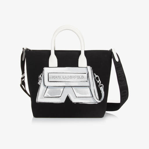 KARL LAGERFELD KIDS-Girls Black Ikon K Shoulder Bag (40cm) | Childrensalon