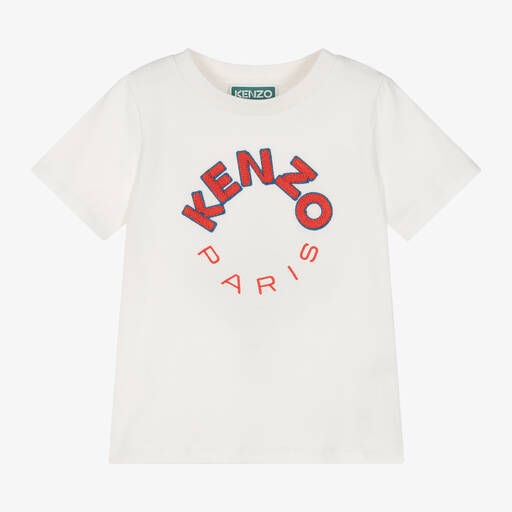 KENZO KIDS-Ivory Cotton T-Shirt | Childrensalon