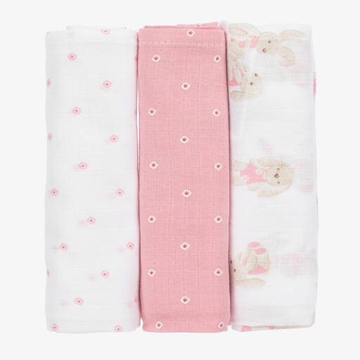 Mayoral Newborn-Baby Girls Pink Cotton Muslins (3 Pack) | Childrensalon