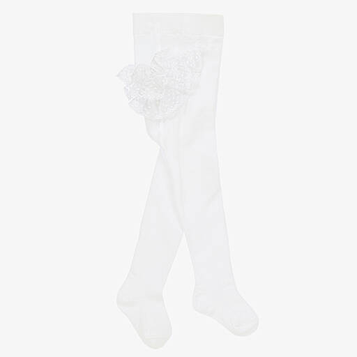 Mayoral Newborn-Baby Girls White Lace Ruffle Tights | Childrensalon