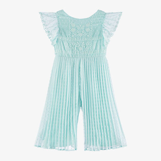 Mayoral-Girls Blue Chiffon Pleated Jumpsuit  | Childrensalon