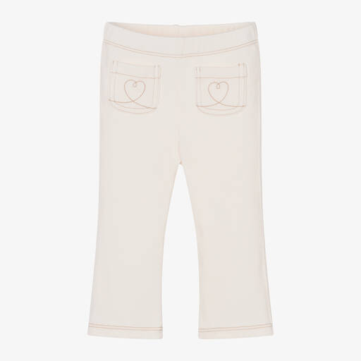 Mayoral-Girls Ivory Flared Cotton Heart Jeggings | Childrensalon