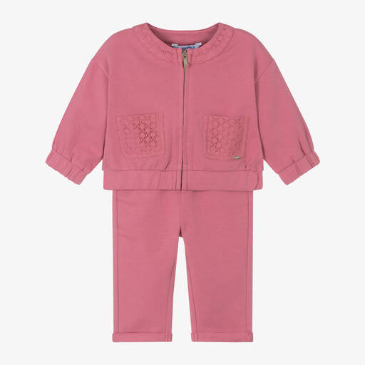 Mayoral-Girls Pink Cotton Jersey Tracksuit | Childrensalon