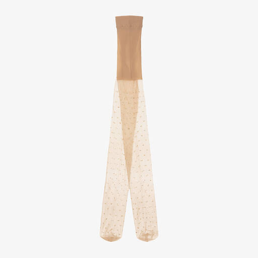 Mayoral-Girls Sheer Beige & Gold Dot Tights | Childrensalon