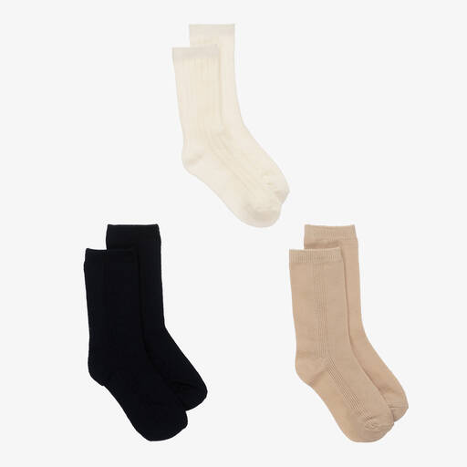 Mayoral-Teen Blue & Beige Ribbed Ankle Socks (3 Pack) | Childrensalon