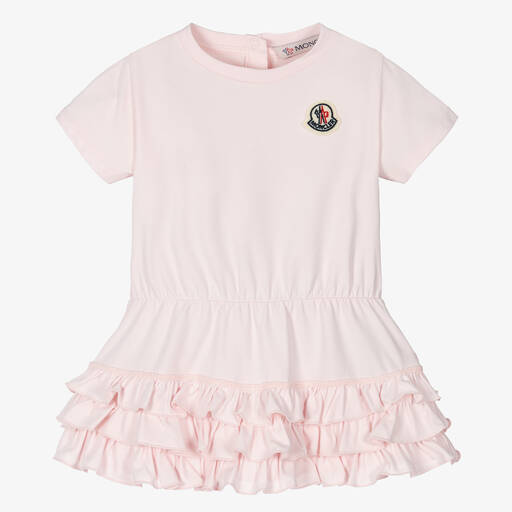 Moncler Enfant-Girls Pink Cotton Frill Dress | Childrensalon