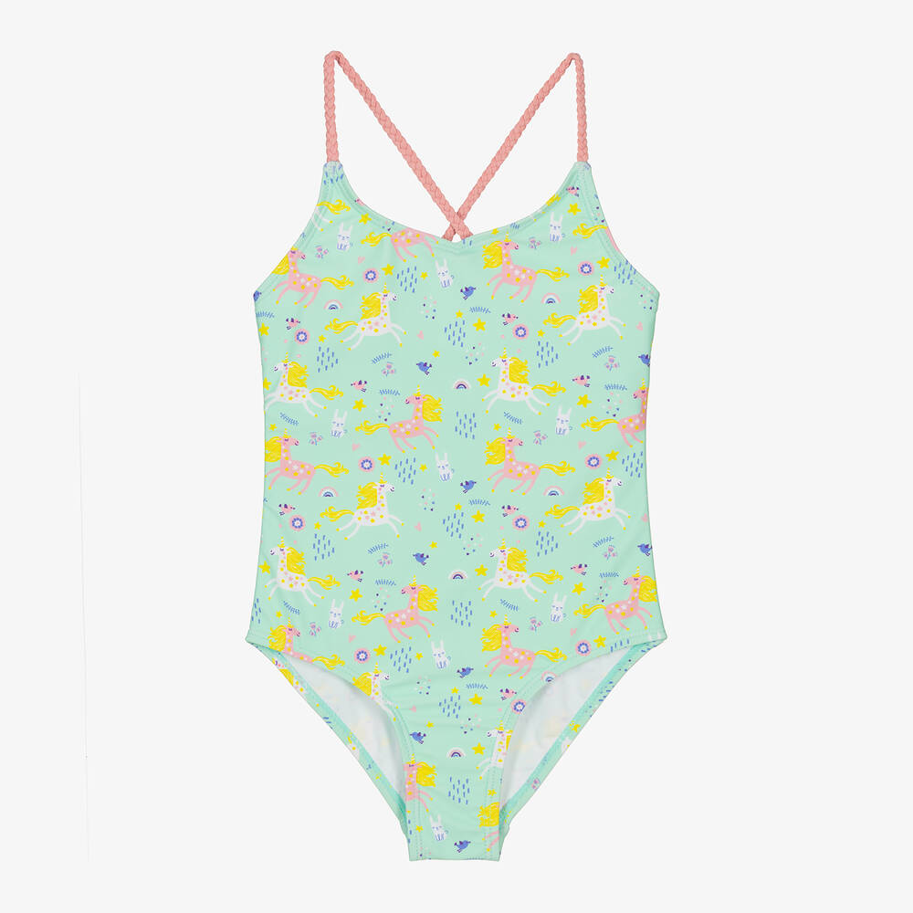 Playshoes - Girls Green Unicorn Swimsuit (UPF50+) | Childrensalon