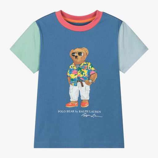 Ralph Lauren-Boys Blue Cotton Polo Bear T-Shirt | Childrensalon