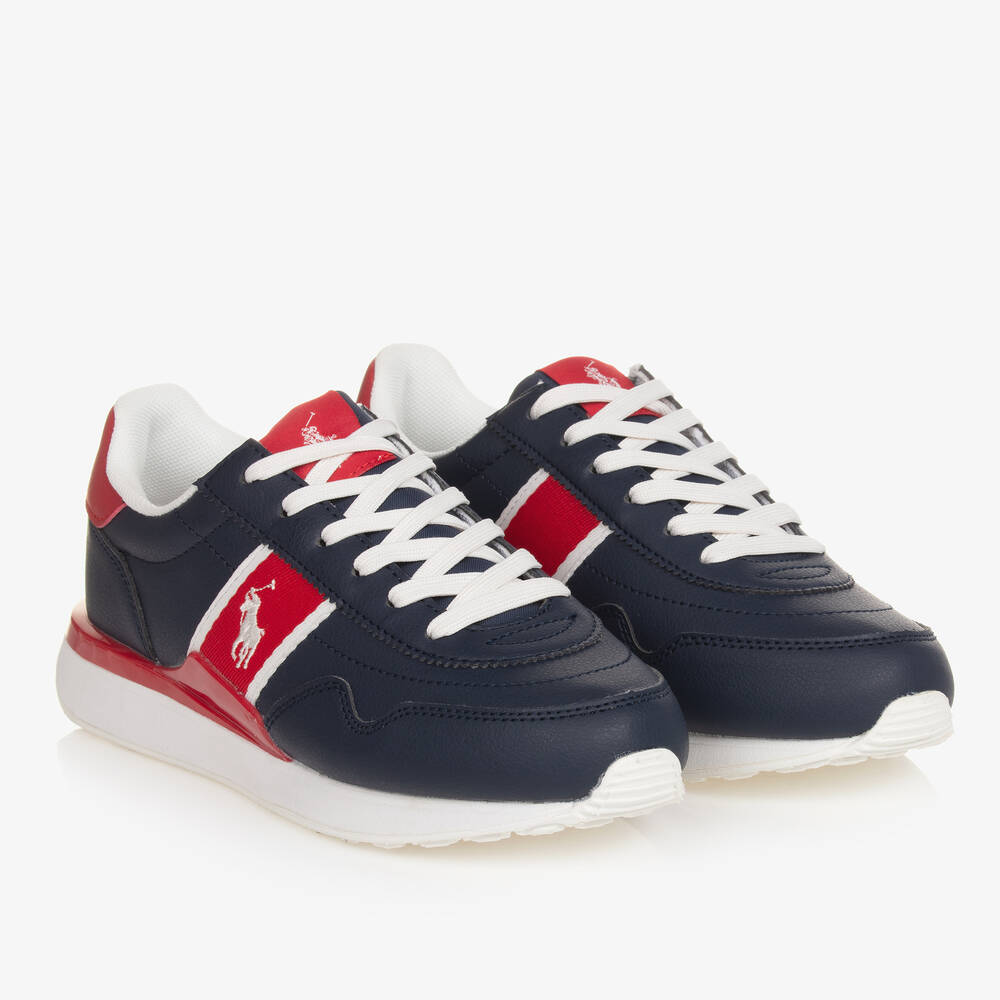 Ralph Lauren - Navy Blue Faux Leather Trainers | Childrensalon