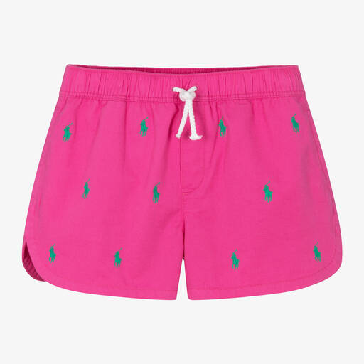 Ralph Lauren-Teen Girls Pink Cotton Pony Shorts | Childrensalon