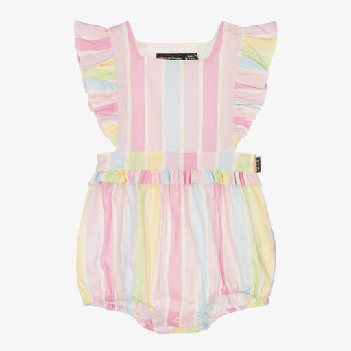 Rock Your Baby-Baby Girls Pink & Pastel Stripe Cotton Shortie | Childrensalon