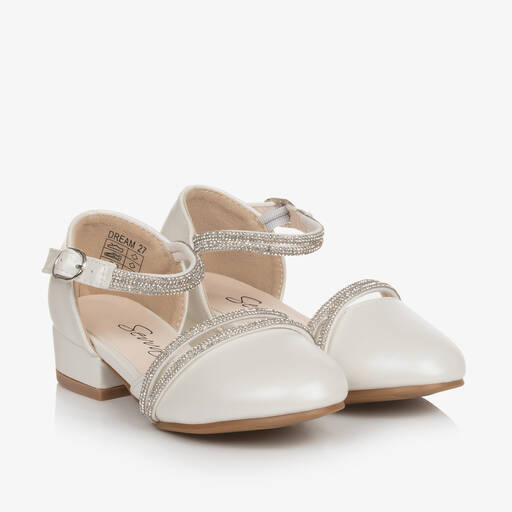 Sevva-Girls Ivory Faux Leather & Diamanté Shoes | Childrensalon