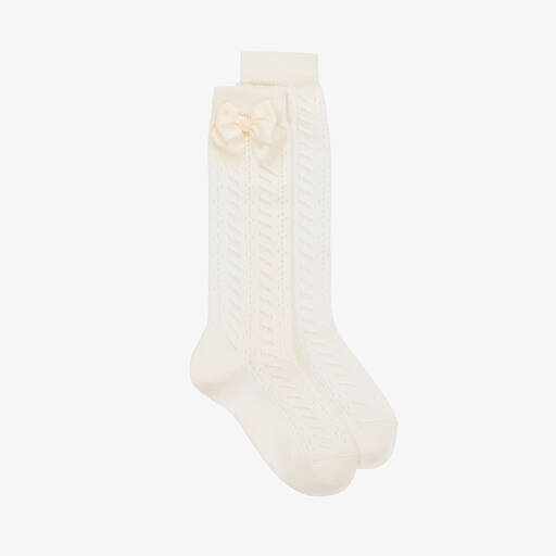 Story Loris-Girls Ivory Cotton Pointelle Bow Socks | Childrensalon