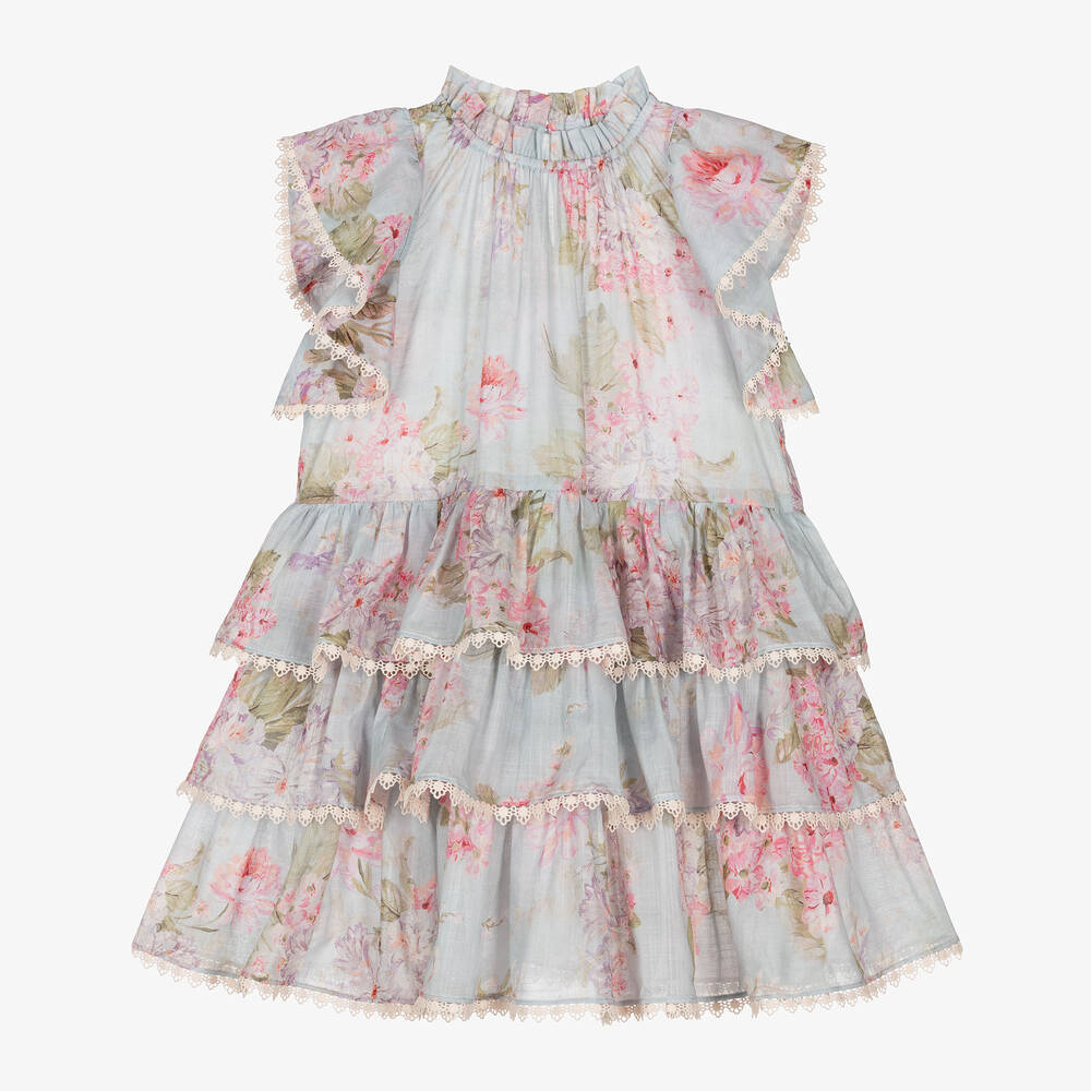 Zimmermann - Girls Blue Floral Cotton Dress | Childrensalon