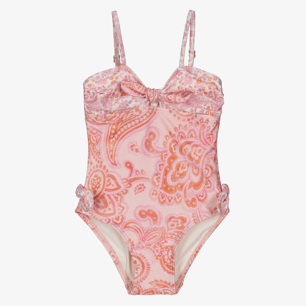 Zimmermann - Girls Pink Paisley Bow Swimsuit | Childrensalon